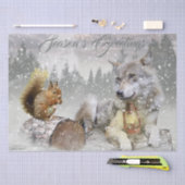 Wolf Squirrel Winter Snow Forest Moon Landschaft Seidenpapier (Handwerk)