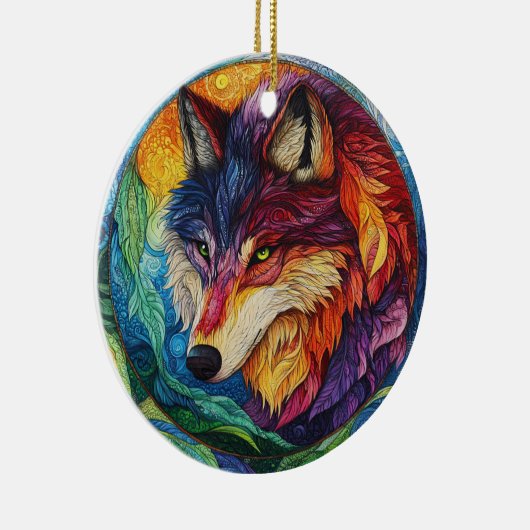 Wolf Stached Glass Keramik Ornament (Rechts)