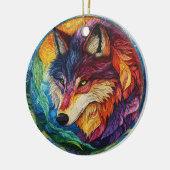 Wolf Stached Glass Keramik Ornament (Links)