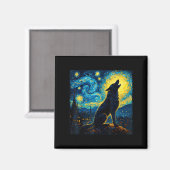Wolf Starry Night Howling Moon Funny für Männer Fr Magnet (Vorderseite/Rückseite)