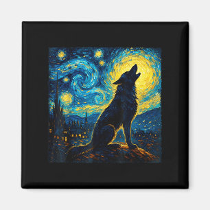 Wolf Starry Night Howling Moon Funny für Männer Fr Magnet