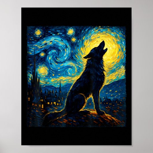 Wolf Starry Night Howling Moon Funny für Männer Fr Poster (Vorne)