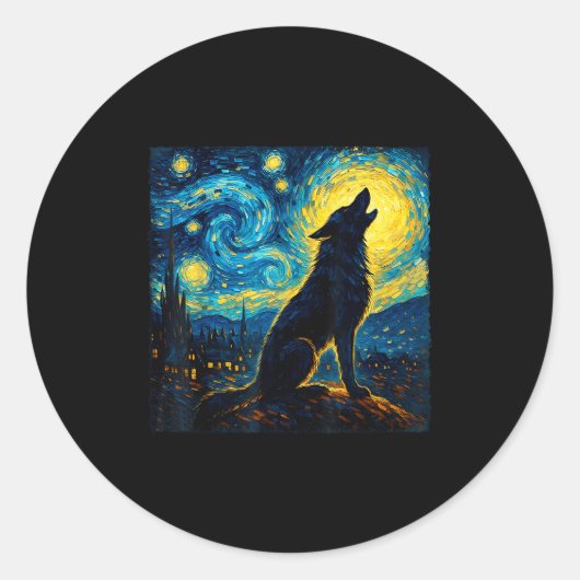 Wolf Starry Night Howling Moon Funny für Männer Fr Runder Aufkleber (Vorderseite)