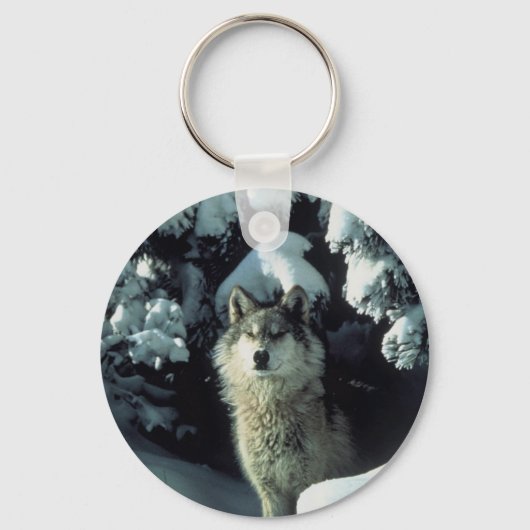 Wolf Stehend im Schnee Schlüsselanhänger (Vorderseite)