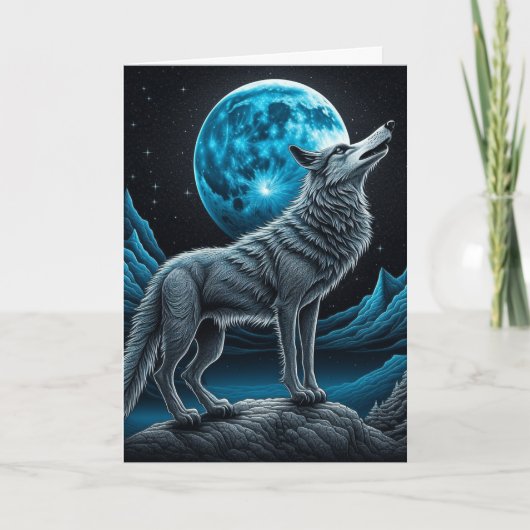 Wolf Stehend vor dem Vollmond-Blank Karte (Vorderseite)
