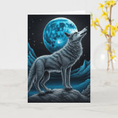 Wolf Stehend vor dem Vollmond-Blank Karte (Gelbe Blume)
