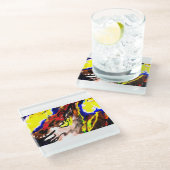 Wolf-Sterngelb Glasuntersetzer (Schrägansicht)