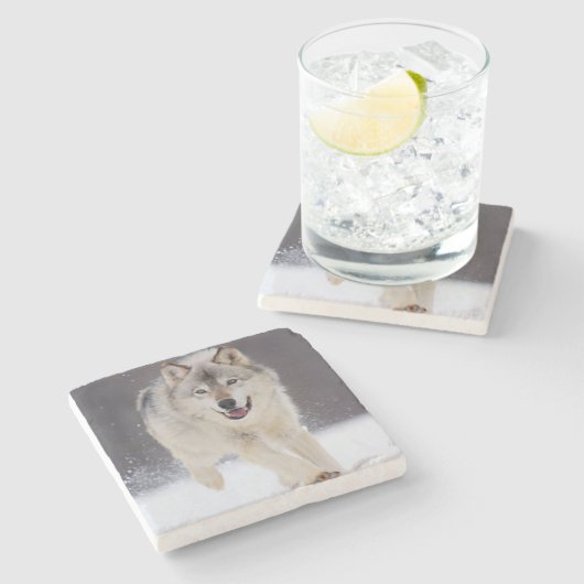 Wolf-Stone-Untersetzer Steinuntersetzer (Seitenansicht)