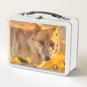 WOLF SUNRISE SPRING FLOWERS METALL BROTDOSE