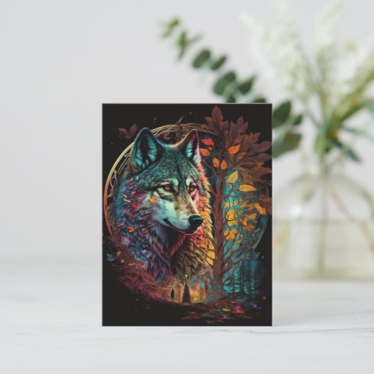 Wolf Surreal Fantasy Postkarte (Stehend Vorderseite)