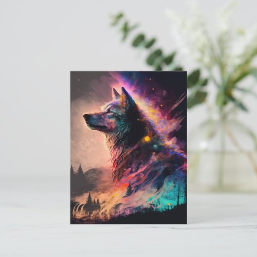 Wolf Surreal Fantasy Postkarte (Stehend Vorderseite)