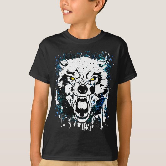 Wolf T - Shirt | Farbiger Wolf Zeichnend | Dunkelb (Vorderseite)