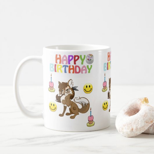 Wolf Tasse Happy Birthday Tasse (Mit Donut)