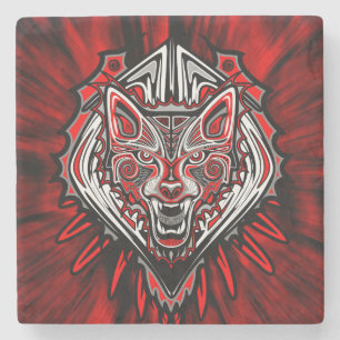 Wolf Tattoo Style Haida Art Marbella Stone Unterse Steinuntersetzer