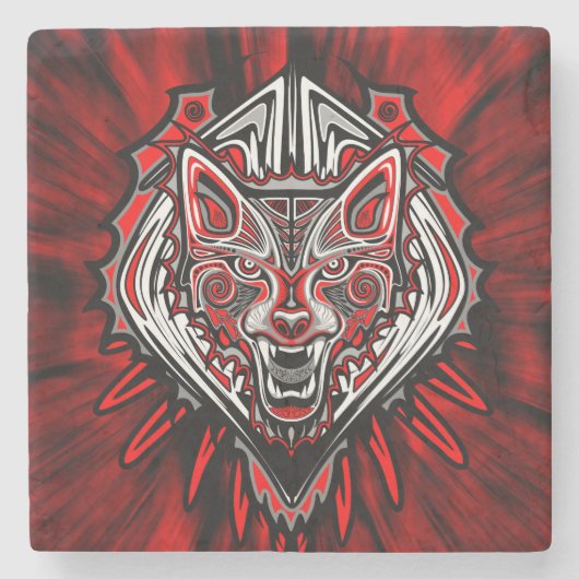Wolf Tattoo Style Haida Art Marbella Stone Unterse Steinuntersetzer (Vorderseite)