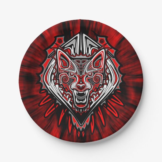 Wolf Tattoo Style Haida Art Paper Tellers 7" Pappteller (Vorderseite)