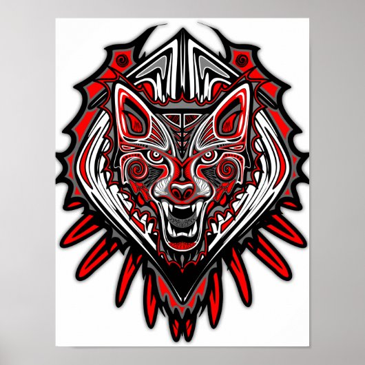 Wolf Tattoo Style Haida Art Poster Paper (Matte) (Vorne)