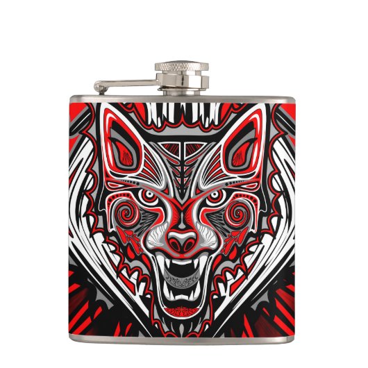 Wolf Tattoo Style Haida Art Vinyl Wrapped Flask Flachmann (Vorderseite)
