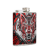 Wolf Tattoo Style Haida Art Vinyl Wrapped Flask Flachmann (Rechts)
