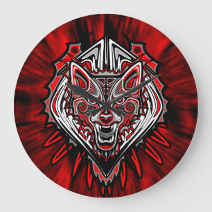 Wolf Tattoo Style Haida Art Wall Clock Große Wanduhr