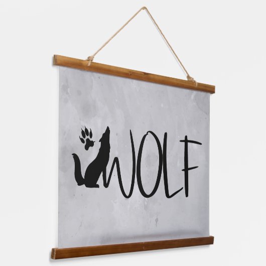 Wolf Text Grafik Art Art Wandteppich Mit Holzrahmen (Gewinkelt)