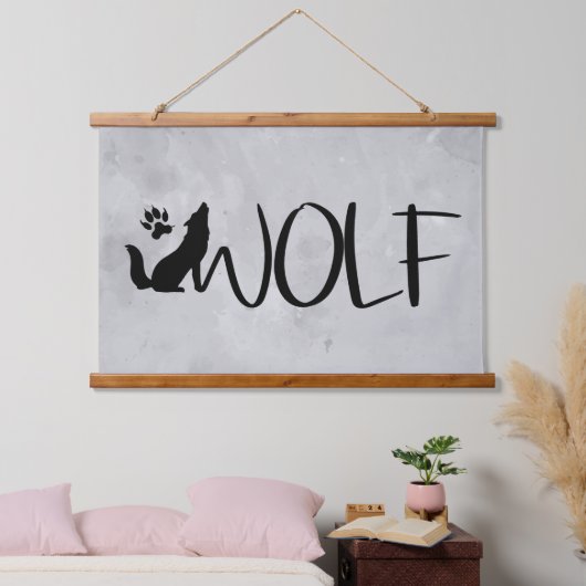 Wolf Text Grafik Art Art Wandteppich Mit Holzrahmen (Schlafzimmer)