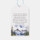 Wolf thematisches Abenteuer erwartet Baby Dusche G Geschenkanhänger (Rückseite)