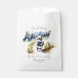 Wolf-Themenabenteuer erwartet Baby-Duschgeschirr Geschenktütchen