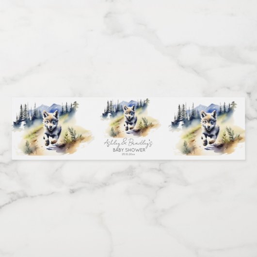 Wolf-Themenabenteuer erwartet Baby-Duschgeschirr Wasserflaschenetikett (Einzelnes Label)