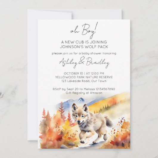 Wolf-Themenabenteuer erwartet Babydusche Einladung (Vorderseite)