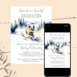 Wolf-Themenabenteuer erwartet Babydusche Einladung