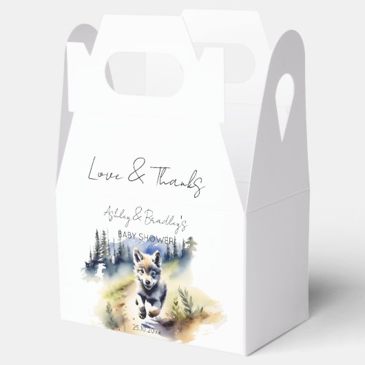 Wolf-Themenabenteuer erwartet Babydusche Geschenkschachtel (Geöffnet)