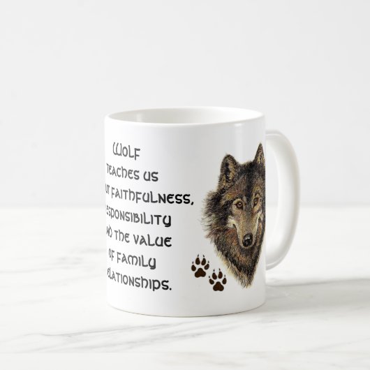 Wolf, Totem der Wölfe, Naturführer Kaffeetasse (VorderseiteRechts)