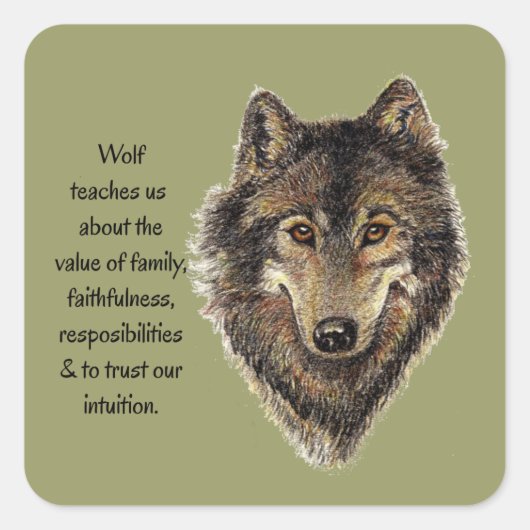 Wolf totem Inspiration Spirit Guide Animal Quadratischer Aufkleber (Vorderseite)