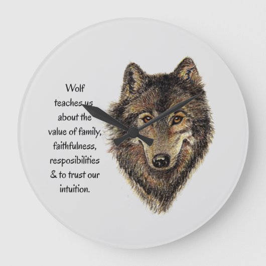 Wolf totem Inspirational Spirit Guide Animal Round Große Wanduhr (Vorderseite)