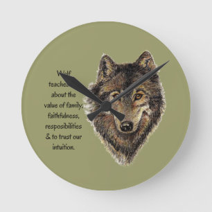Wolf totem Inspirational Spirit Guide Animal Runde Wanduhr