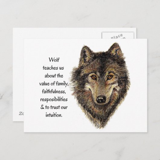 Wolf Totem Tierführer Wasserfarbe Art Postkarte (Vorne/Hinten)
