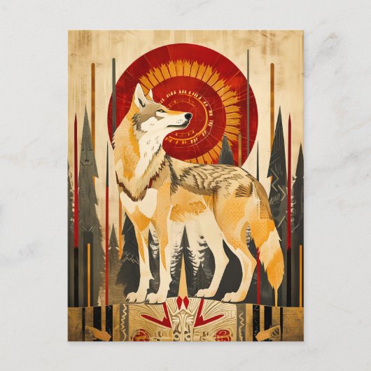 Wolf Totem – Wächter im Deco-Stil Postkarte (Vorderseite)