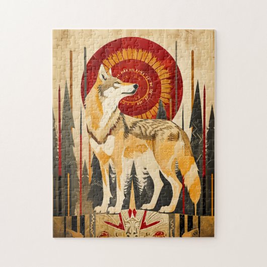 Wolf Totem – Wächter im Deco-Stil Puzzle (Vertikal)