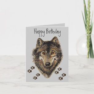 Wolf Tracks Animal Birthday Card Karte