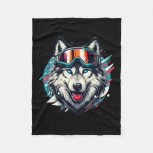 Wolf trägt Skischneebrille Wolf Skifahren Liebt Fleecedecke