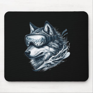 Wolf trägt Skischneebrille Wolf Skifahren  Mousepad