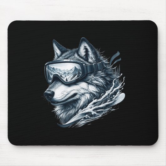 Wolf trägt Skischneebrille Wolf Skifahren Mousepad (Vorne)