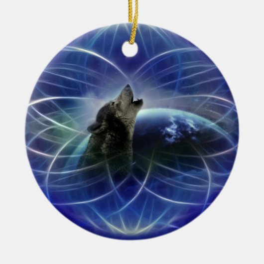 Wolf Traumcatcher Weihnachtsbaum Keramik Ornament (Vorne)