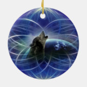 Wolf Traumcatcher Weihnachtsbaum Keramik Ornament (Hinten)