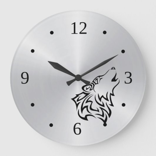 Wolf Tribal Tattoo Vector Silver Black Große Wanduhr (Vorderseite)