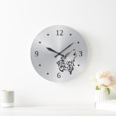 Wolf Tribal Tattoo Vector Silver Black Große Wanduhr (Zuhause)