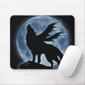 Wolf u. Mond (mit Sternen) Mousepad (Mit Mouse)