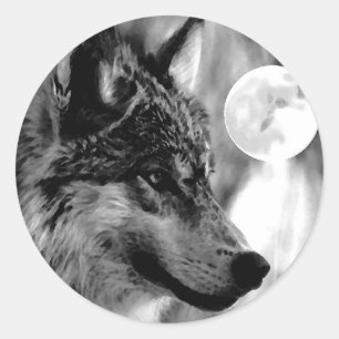 Wolf u. Mond Runder Aufkleber