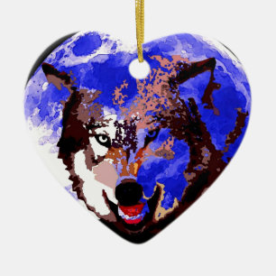 Wolf u. Vollmond Keramik Ornament